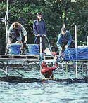 Image of divers and platform at Loch Tay, Scotland
