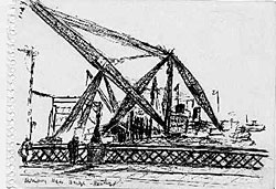 Building Queen Elizabeth II Bridge.  Original drawing by Brian Willis.