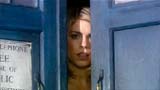 Rose, hidden in the TARDIS, has a quick peek out.
