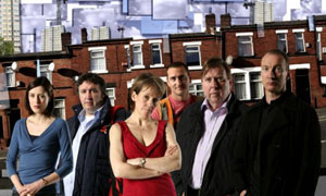 The Street: (L-R) Jan (Gina Mckee), Wayne (Mark Benton), Cath (Lorraine Ashbourn), Tom (Will Mellor), Eddie (Timothy Spall) and Joe (David Thewlis)