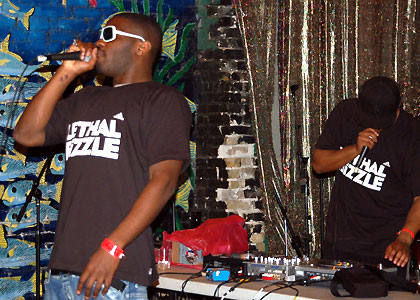 Lethal Bizzle warms up the crowd for Lee Scratch Perry.