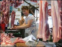 Vendedora de carne na China