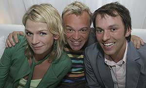 Presenters Zoe Ball, Graham Norton and Joe Mace
