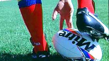 Rugby ball and leg