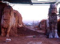 Assyrian mythical beasts stand guard close to the palace at Nineveh