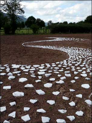 A Herefordshire artist has just completed a monster work of art. The 150 foot sandstone picture has been drawn on a field at the Monnow Valley.