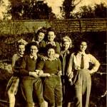 In the gardens of Rothesay House 1943. (Back row Left to Right)   Margaret Reading, Edna Perkins, Joan Wier, Joan Salisbury, Esther Cohen    (Front Row Left to Right)  Margurita Watyer and Irene Croft