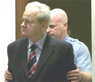 Slobodan Milosevic arrives at the UN War Crimes Tribunal in The Hague, 2000