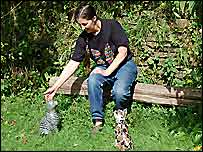 Irresistable to touch - Tess with two of her stone cats