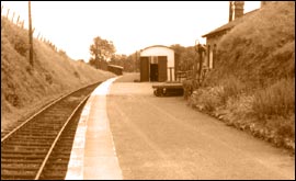 Knightwick stations single platform in the early 1960s.    After closure the station building was converted to a private residence. (R.K.Blencowe)