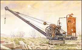 illustration by Terry Southern  showing steam crane abandoned on  the moor s