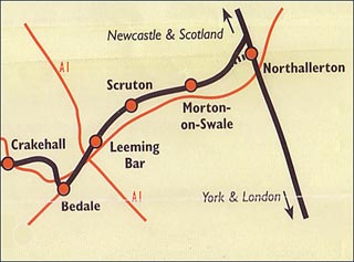 Larger image:  map  of the line from Leeming Bar to Crakehall