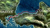 Graphic of map which shows the likely route of Jason's heroic voyage in search of the Golden Fleece