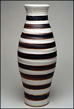 Pic: tall stripy vase from Made in Cley.