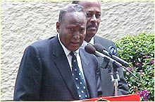 President of Puntland <em>(semi-autonomous state in Northern Somalia)</em> Abdulah Yusef addresses the Somali peace conference