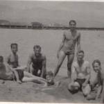 Len Thacker, extreme right, with shipmates from HMS Thruster, at "their awimming pool", the bay of Porto Vecchio, Corsica. Len Thacker, extreme right, with shipmates from HMS Thruster, at "their awimming pool", the bay of Porto Vecchio, Corsica.