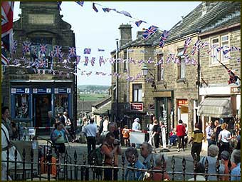 Haworth's Main Street covered with bunting