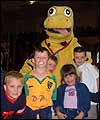 Pic: Dino the mascot with children.