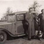 The Austin 10 that we slept in. Notice Rover, the farm dog. Notice too the blackout hoods over the headlights The Austin 10 that we slept in. Notice Rover, the farm dog. Notice too the blackout hoods over the headlights