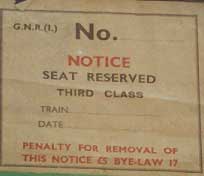 3rd Class Reserved Seat Notice, G.N.R.
