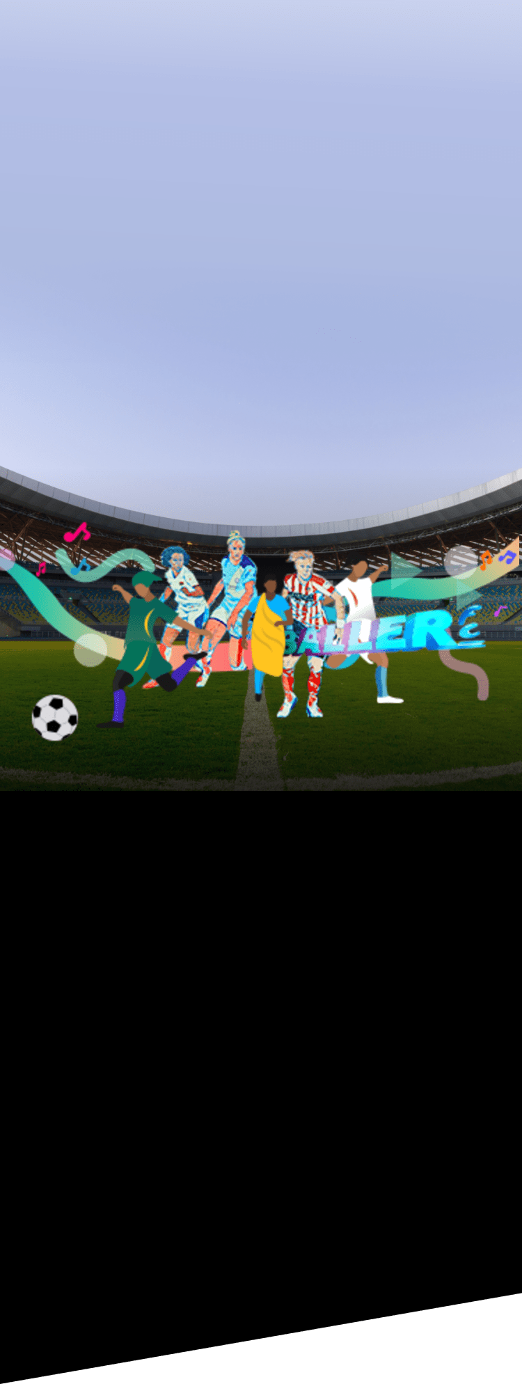 Women of various nations playing football in celebration of the 2022 Fifa Women's World Cup